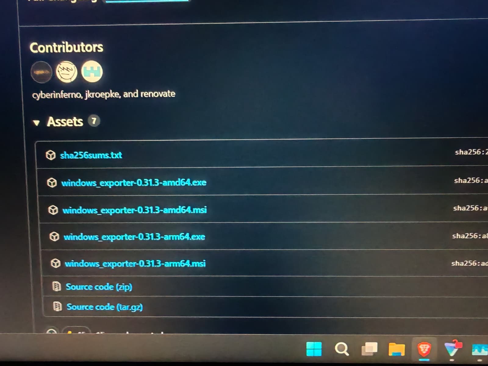 Página de GitHub Releases de windows_exporter v0.31.3